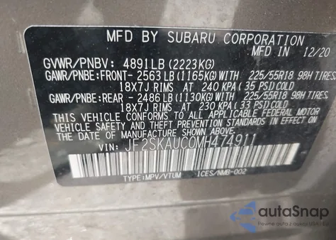2021 Subaru Forester Limited from USA, damaged, VIN JF2SKAUC0MH474911
